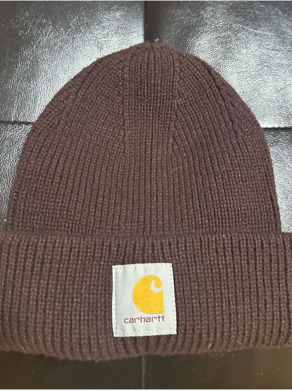 Women’s Carhartt dark purple Knit Beanie with Yellow Logo Patch